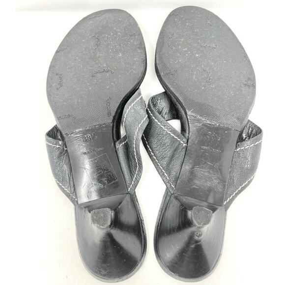 Prada Black Leather Logo Thong Kitten Heel Sandals Size 38.5 EU - Picture 7 of 8